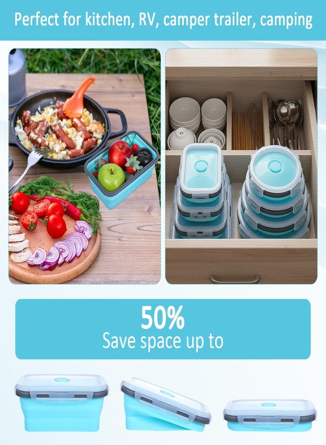 Kifmurase 8 Pack Collapsible Food Storage Containers with Lid, Silicone Foldable Rectangle Round Food Prep Containers Bowl, Stacking Camper Lunch Box for Leftovers Meals, Microwave Dishwasher Safe - Image 5